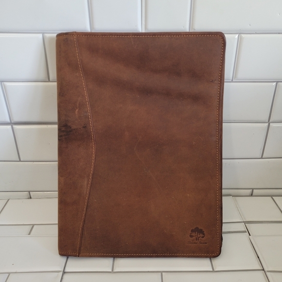 RUSTIC TOWN Brown Distressed Leather Multi Compartment IPAD Tablet Portfolio Zip - Picture 1 of 10